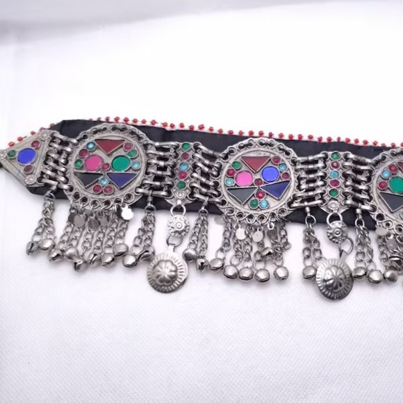 Tribal Necklace  Afghan Necklace, Boho Silver Choker Necklace - Picture 4 of 5
